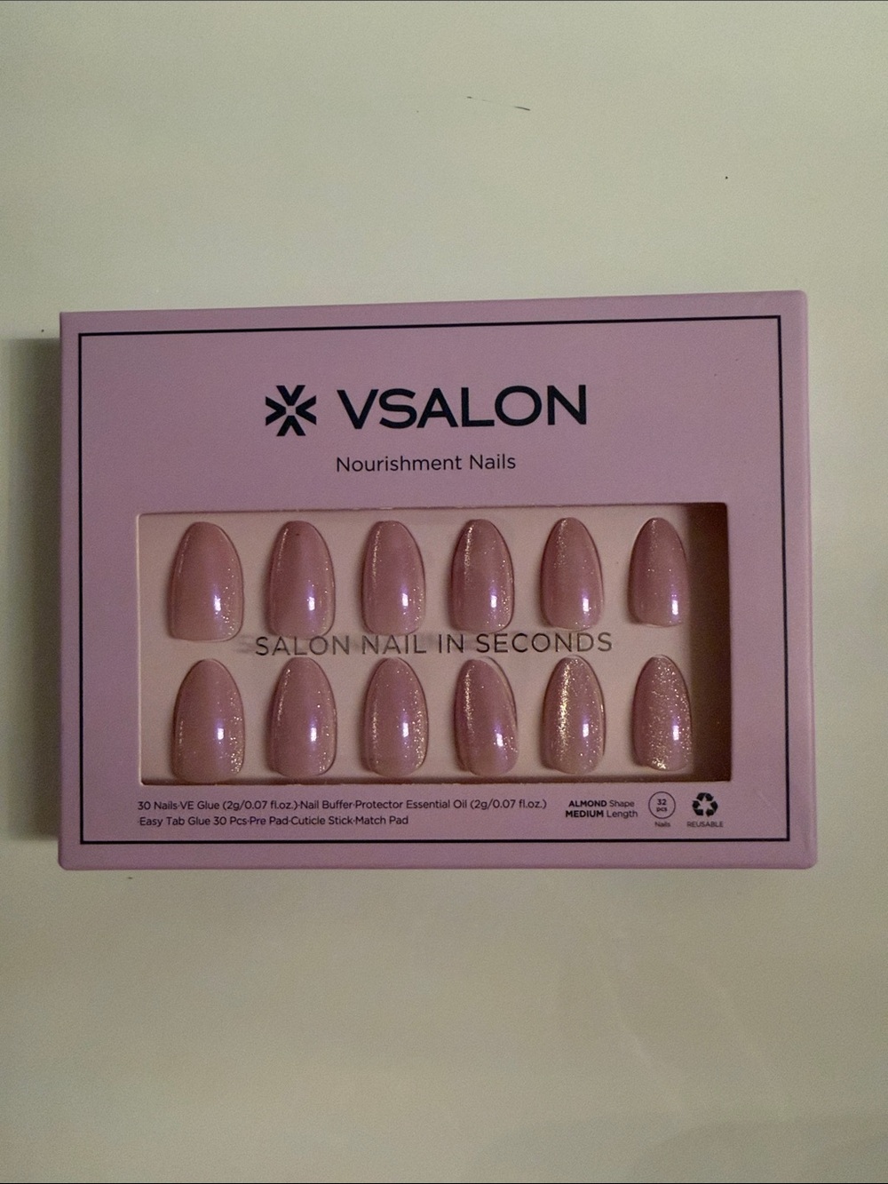 Vsalon Almond Pink Press-On Nails - Salon Finish